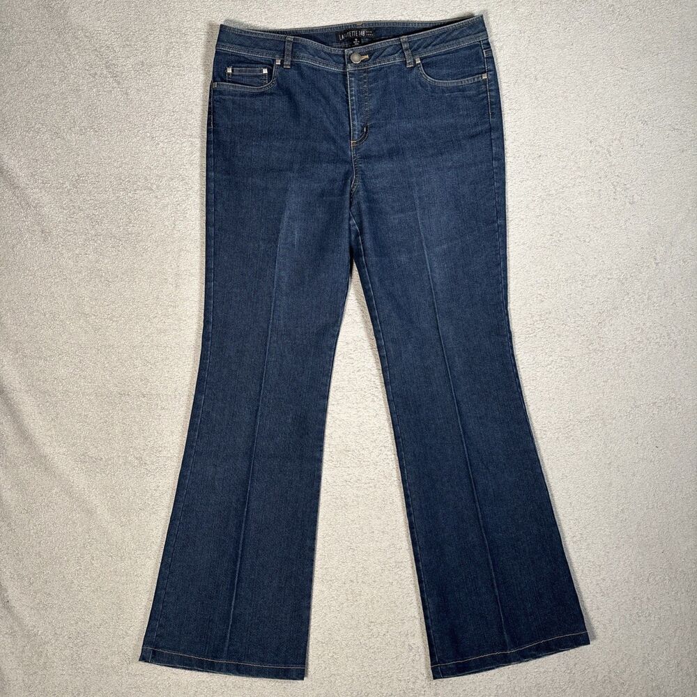Lafayette 148 NY Womens Size 10 Blue Denim Jeans Flare Boot Cut Pleated Mid Rise